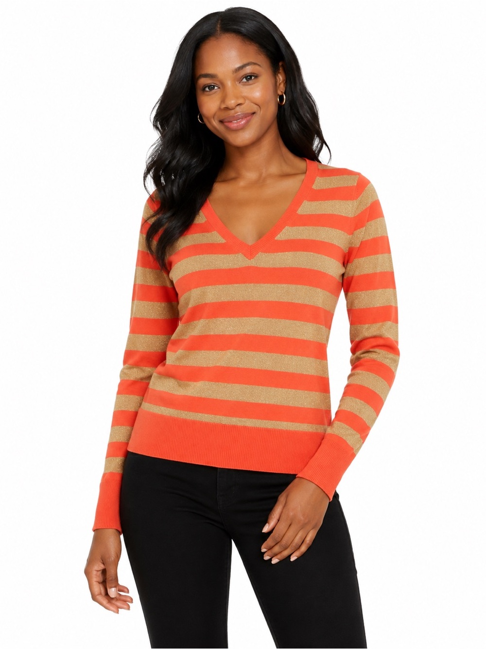 New York & Company sweater orange and gold stripes, Size XS